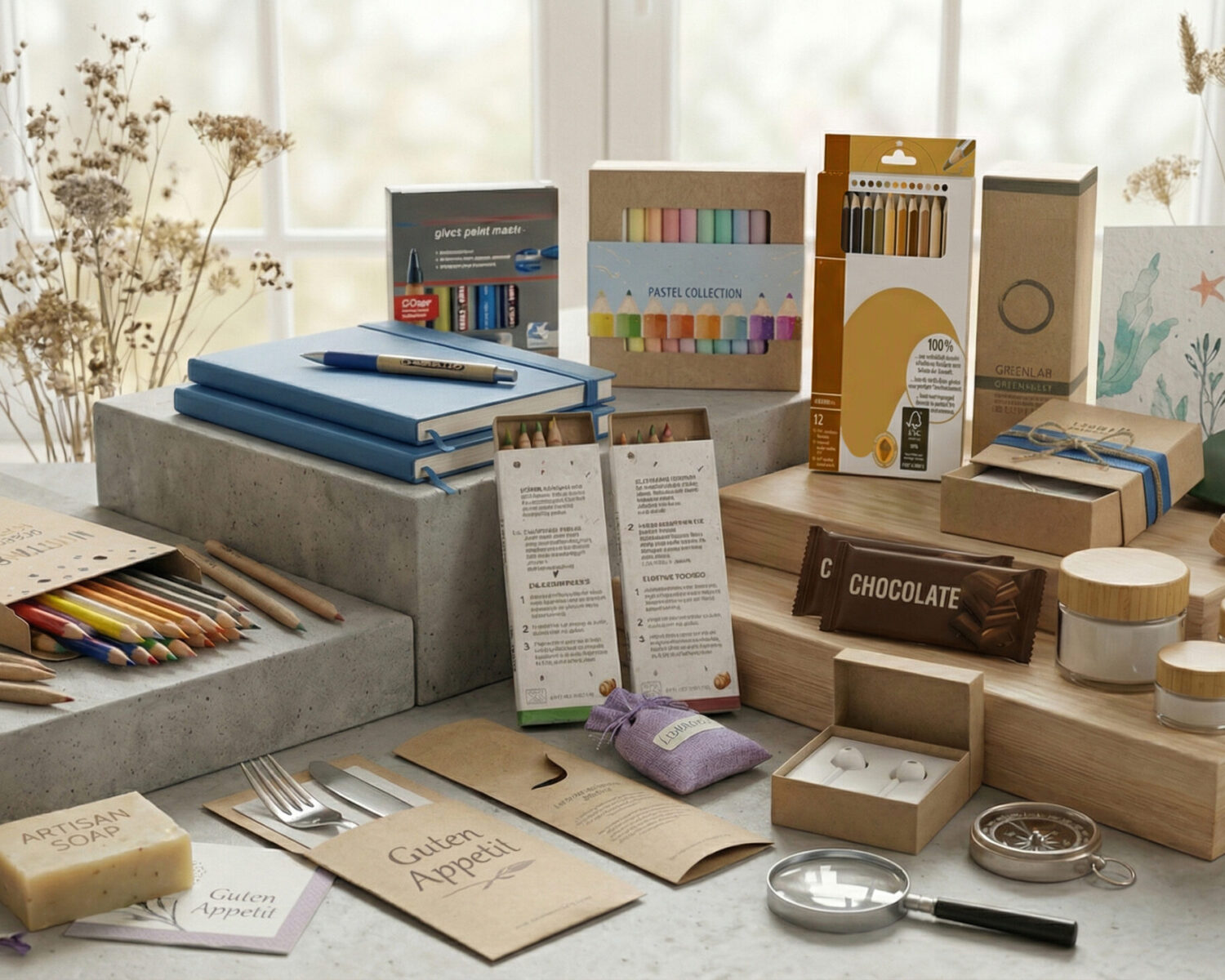 Aufreihung unterschiedlicher Kartonverpackungen