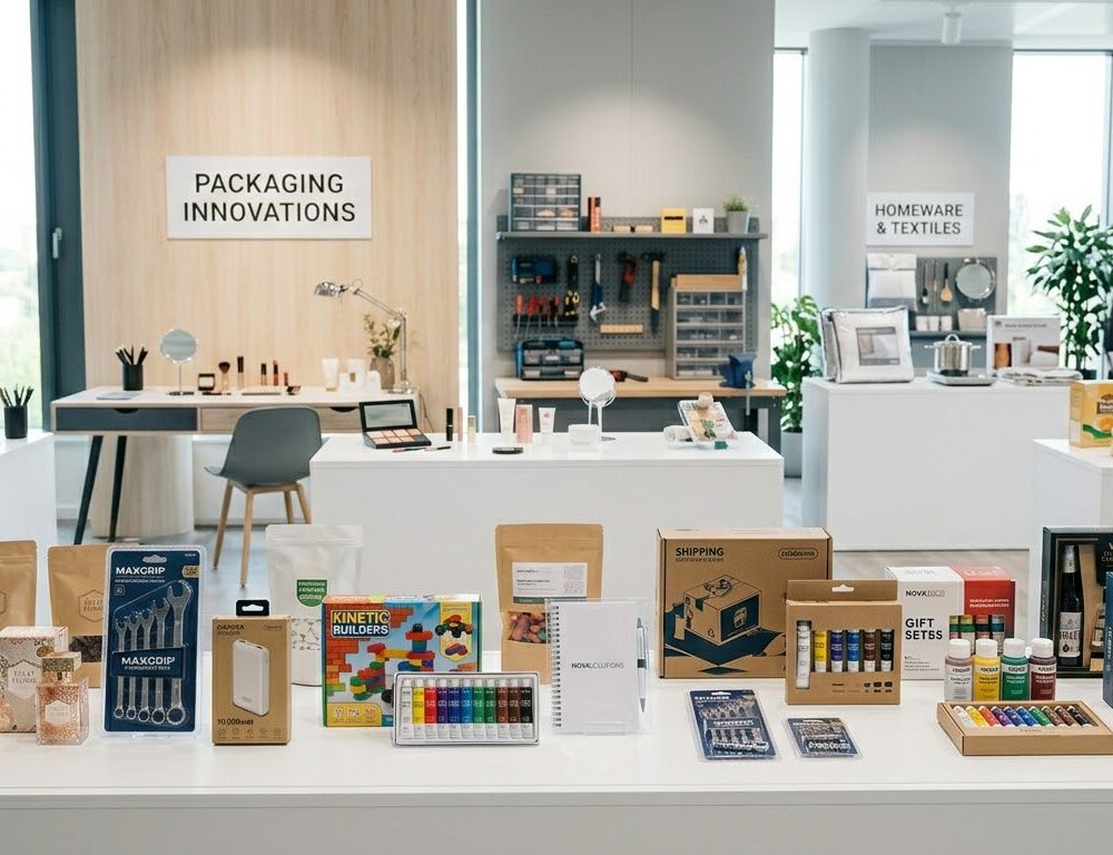 Verpackungen branchenübergreifen aufgereiht