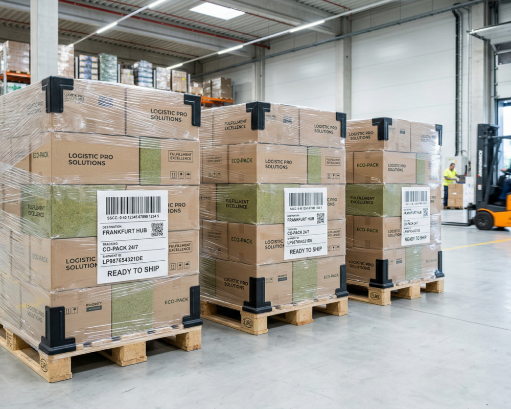 drei konfektionierte versandfertige Paletten